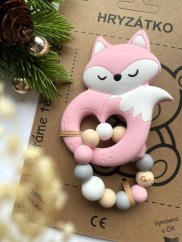 Hryzátko do ručky - lištička Růžovka SILIKONOVÁ